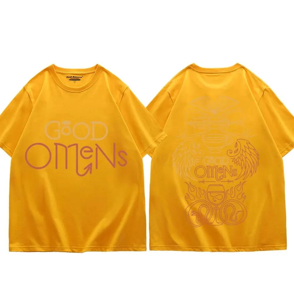 TV Play Good Omens Printed T Shirts Men's Women Fashion Vintage Oversized T-shirts Summer Casual Pure Cotton T-shirt Streetwear