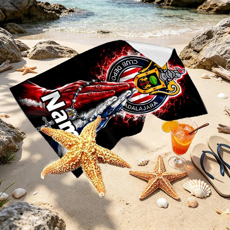 Custom Name Personalized Club Deportivo Guadalajara Print Beach Towel, for Trip Camping Beach Party Home Decor, Birthday Gift for Family & Friends