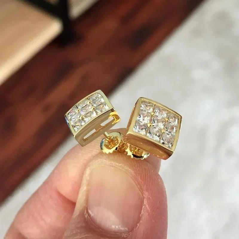 New Simple Gold Color Square Stud Earrings for Women Full Paved Princess Cut CZ Luxury Fashion Zircon Wholesale Lot