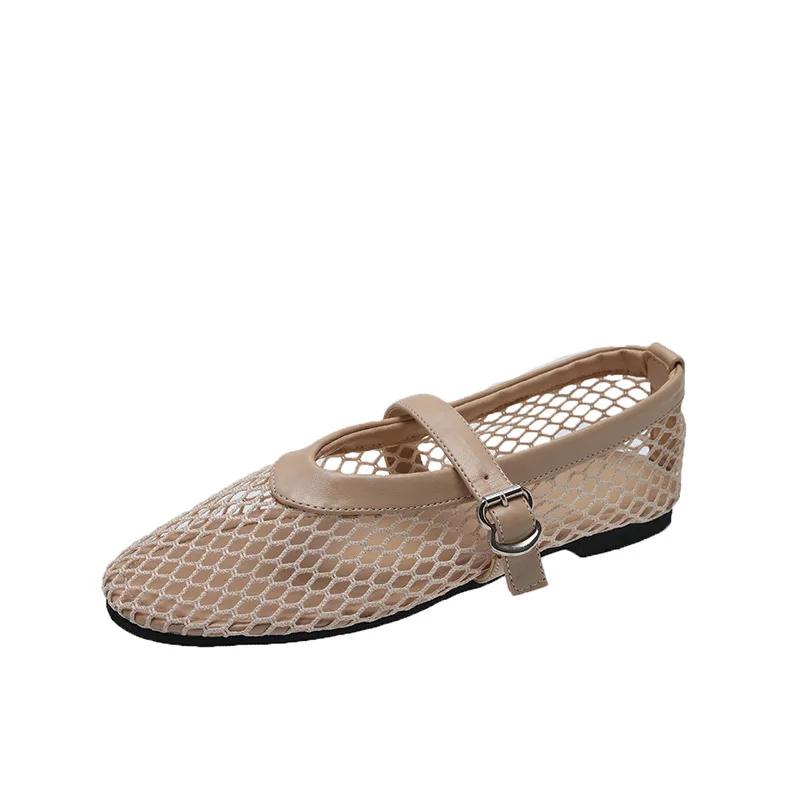 Fashion Summer, Wear Round Toe, Straight Buckles, Casual and Comfortable, Women's Flats, Cut-out Mary Jane Single Shoes,fishnet Shoes