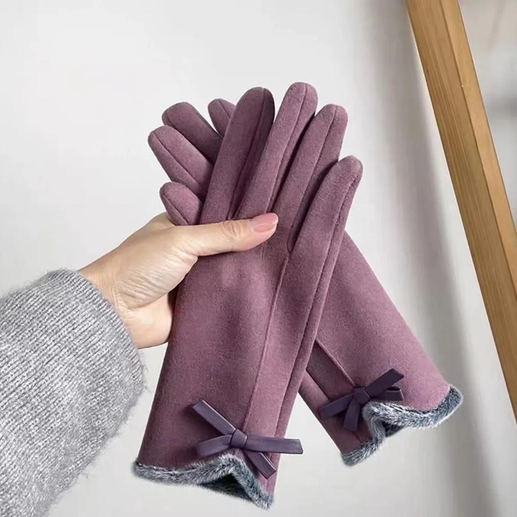Fashionable Women's Gloves with Winter Velvet and Thickened Autumn Driving Cold Proof and Warm Touch Screen Split Finger
