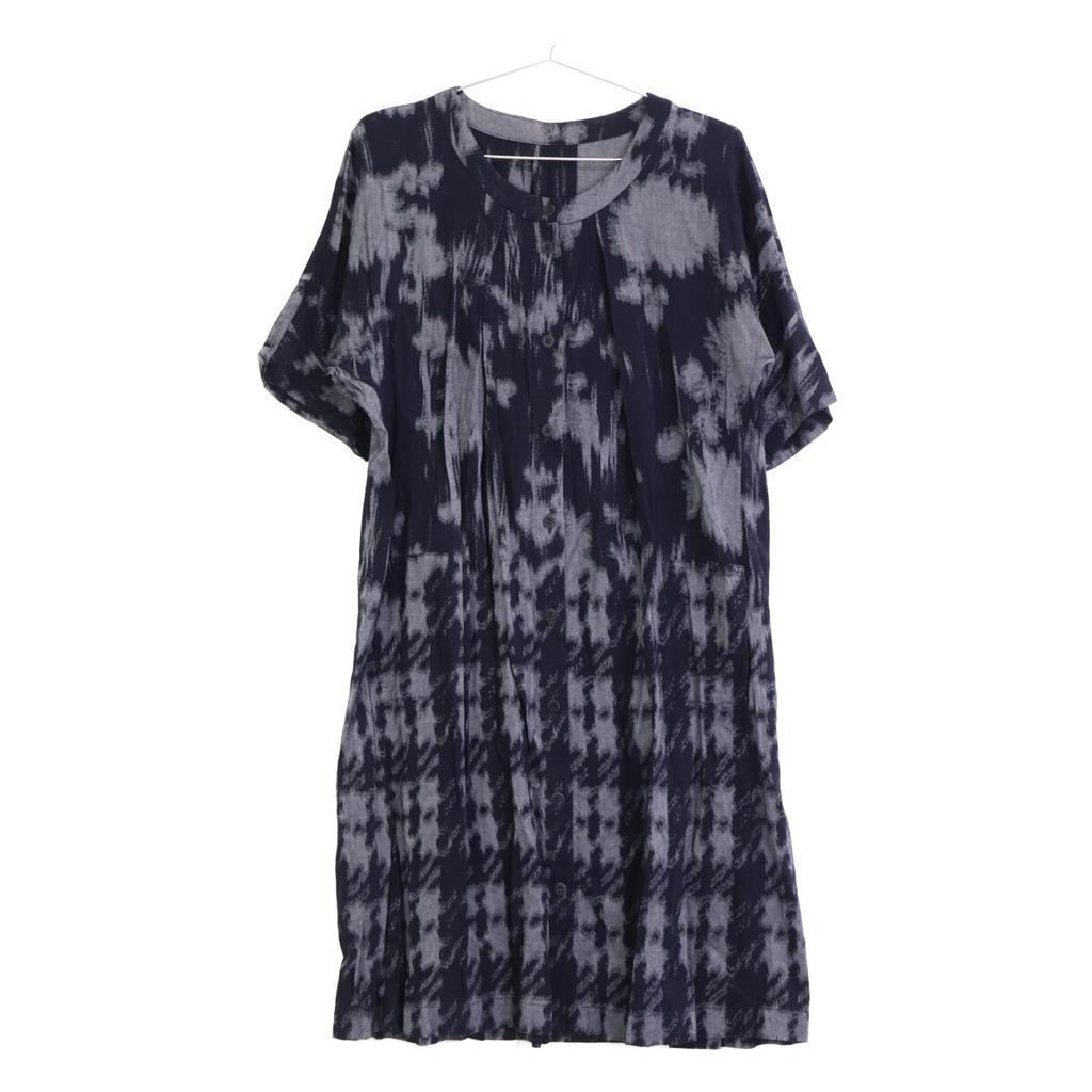 Haat HA03FT673 Navy x Gray All-Over Print Short Sleeve Collarless Shirt Dress dress 2 Black GreyUsed