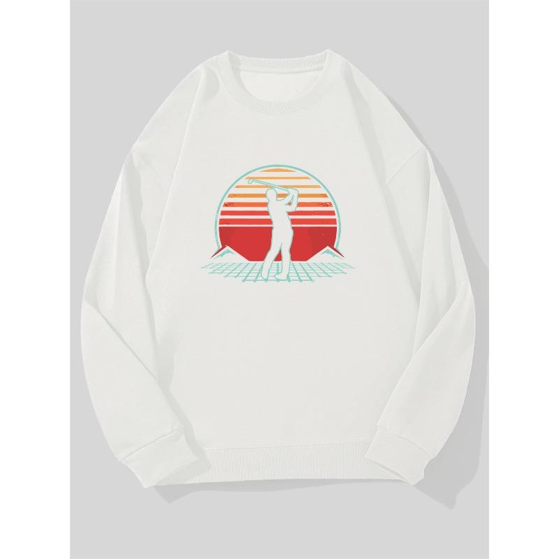 Men'S Golf Swing Sweater With Golfer Action Design - Round Neck Loose Fit, For Golf Course And Casual Wear.