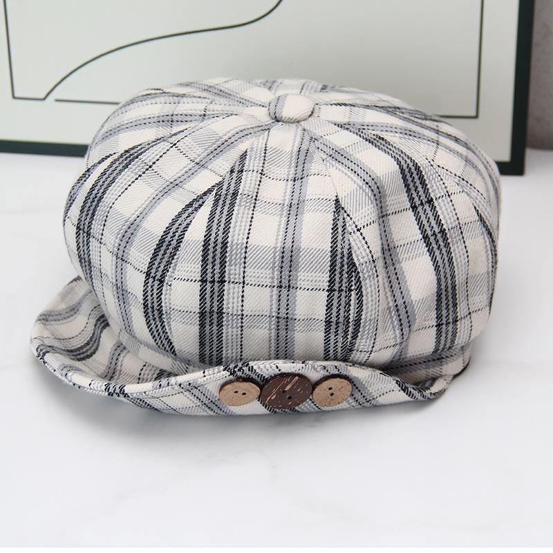 Retro plaid octagonal hat women's autumn and winter sweet painter hat showing face small octagonal hat forward hat airplane hat