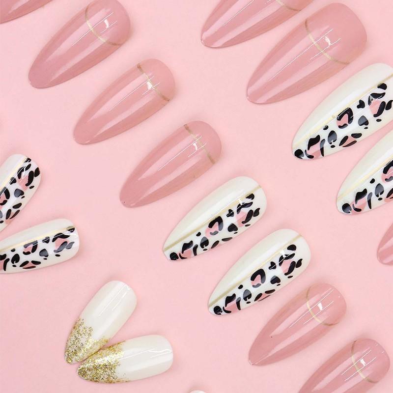Leopard Print Shiny Press On Nails Sweet Cool Style Women