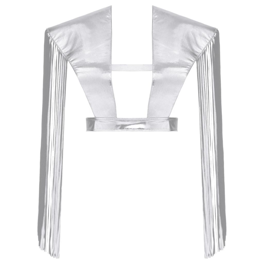 Unisex Metallic Shiny Shoulder Shrugs Tassel Fringe Adjustable Armor Shawls