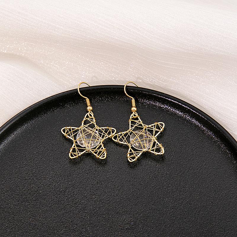 INS Girly Heart & Star Geometric Long Earrings - Simple, Versatile Ear Hooks