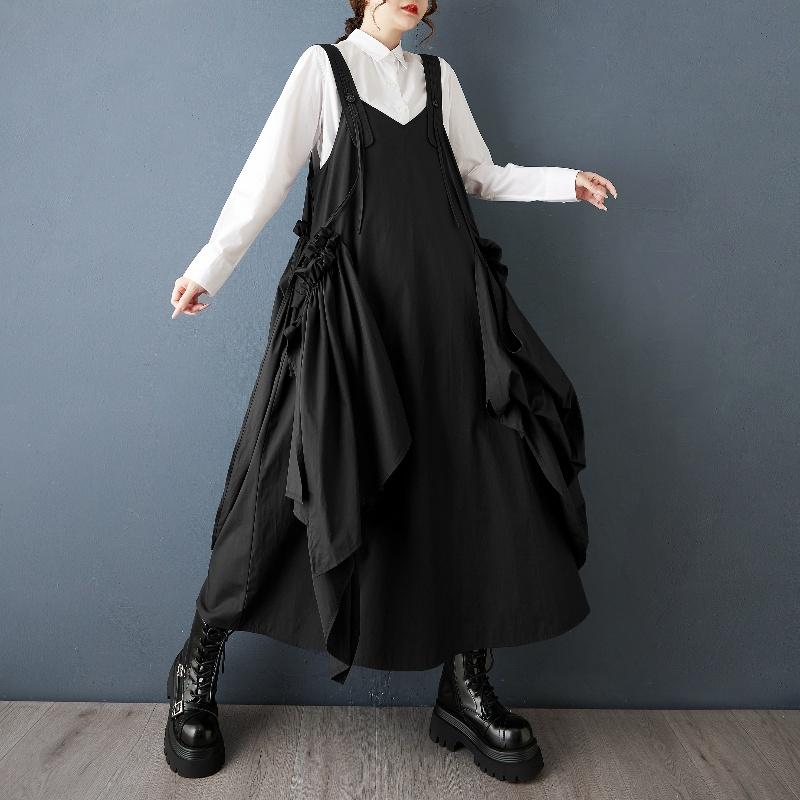 DIMANAF 2025 Autumn Women Plus Size Casual Long Dress Loose Fashion Lady Sleeveless Solid Black Maxi Dress