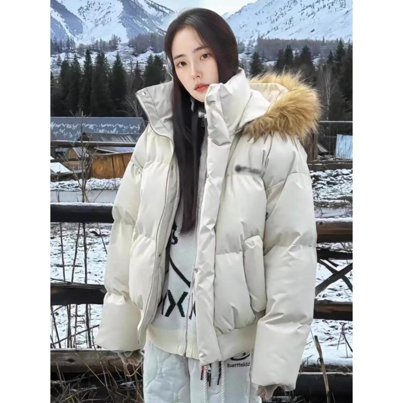 Cotton Coat, Thickened Down Cotton Coat, Women's Short Pu Leather Retro Korean Version, Small Person, Big Fur Collar, College Style