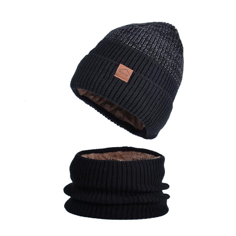 Conjunto de Gorro de Inverno Tricotado e Cachecol com Forro de Fleece para Uso ao Ar Livre em Clima Frio