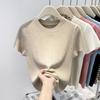 Gentle wind pit strip round neck with knitted short-sleeved women's summer soft waxy and thin solid color temperament bottoming top