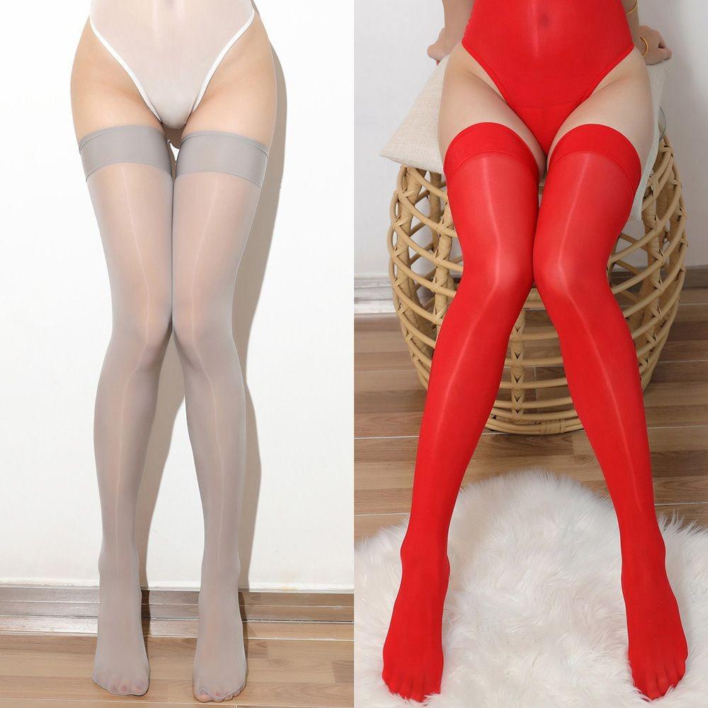 Oily Stockings 8d Oily God Pants Stockings Silky Sexy Red Thin Blue and Red Reflective Knee Socks