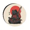 Samurai Cat Tire Cover Japanese Red Sun Warrior Polyester Protector for SUV Truck Sedan Automotive Enthusiasts