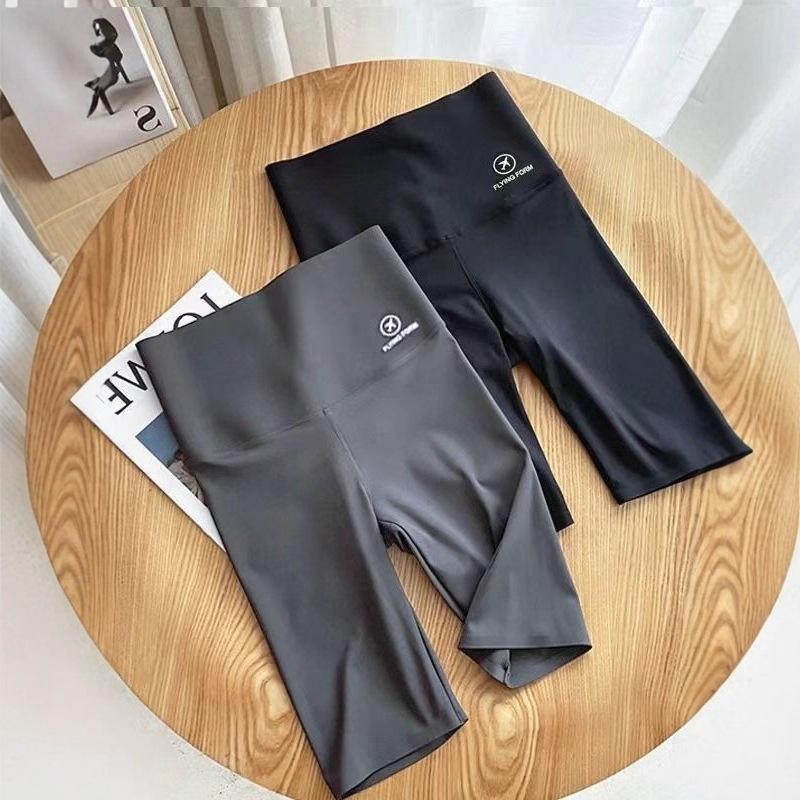 Women's High-Waist Black Yoga Pants - Tummy Control, Lightweight, Five-Point Design for Summer