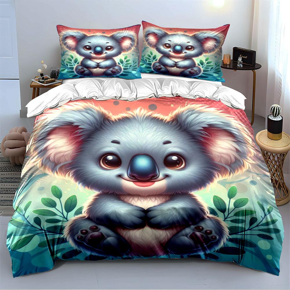 Cute Koala Leafy Bedding Set Bedding Duvet Cover Set Duvet Cover Pillowcases (1 * Duvet Cover 2 * Pillowcases, Without Duvet Insert)