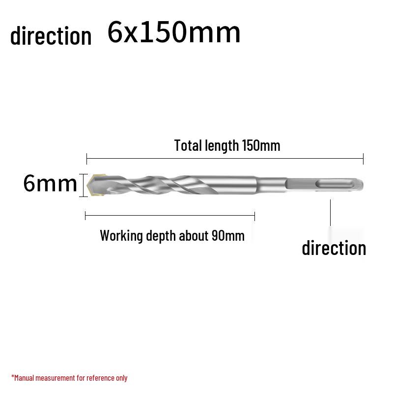Square Shank 4-Flute Impact Drill Bit for Concrete, Round Shank 2-Flute Hole-Enlarging Drill Bit 150MM