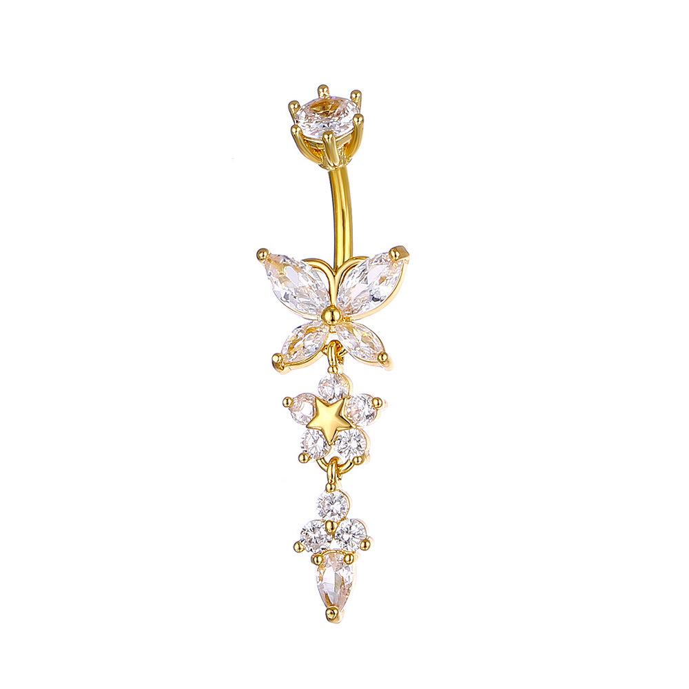 Elegant Zircon Butterfly Belly Button Ring - Versatile High-End Piercing Jewelry