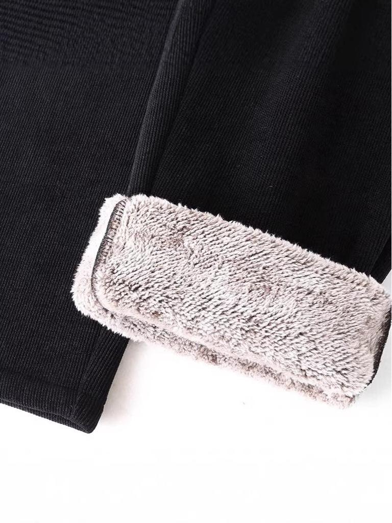 Mom's Velvet Winter Straight-Leg Elastic Waist Pants - Thick, Slimming, Versatile, Long, Deep Crotch for Grandma