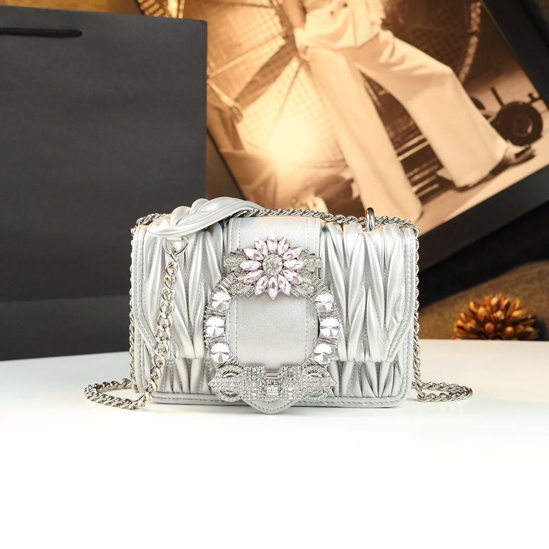 Diamond-Encrusted Rhombus Chain Bag, Genuine Leather, High-Value Light Luxury Handbag, Messenger Women'S Bag, French Tide