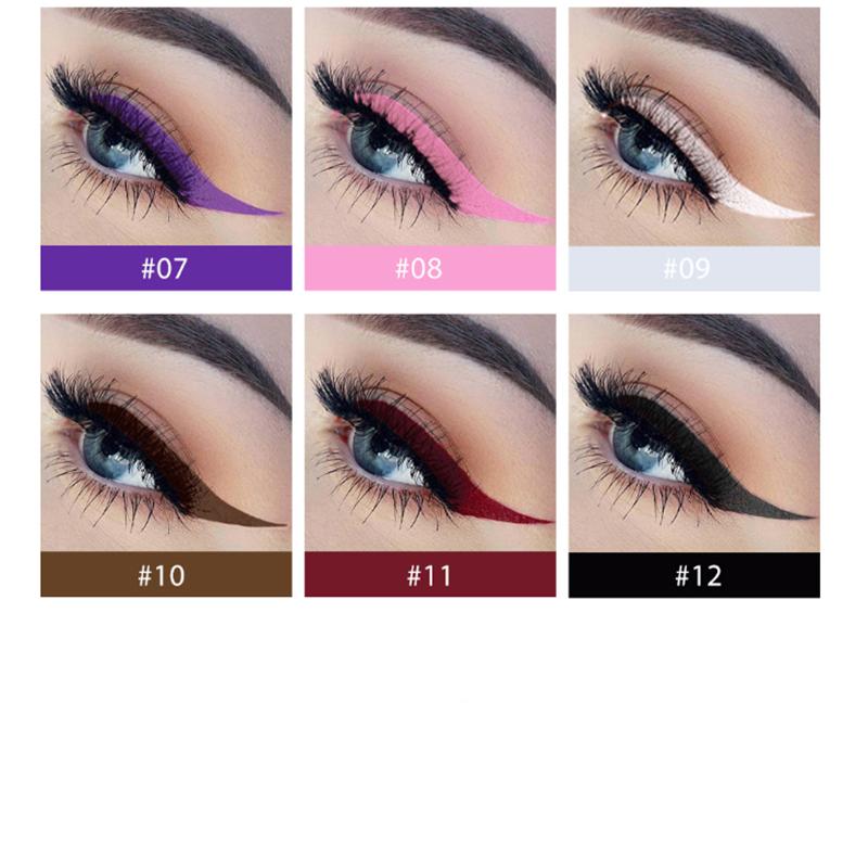 12 Farben mehrfarbig Schwarz Flüssiger Eyeliner Stift Wasserdichter Stift Lang anhaltendes Augen-Make-up Make-up Frauen Augen Kosmetik