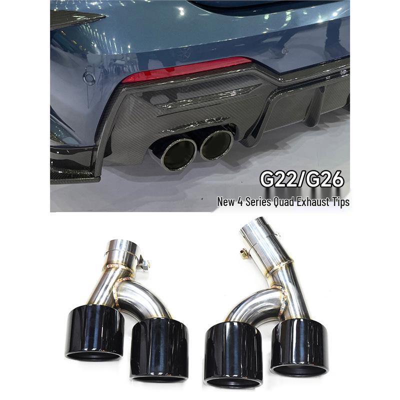 BMW 4 Series (G22) Quad Exhaust Pipe Mod: Stainless Steel & Black Carbon Fiber Tailpipes