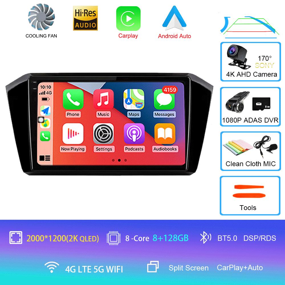 For VW Passat B8 2015 2016 2017 - 2020 Android 14 Car Radio Multimedia Player Autoradio GPS Navigation Wireless Carplay QLED 4G