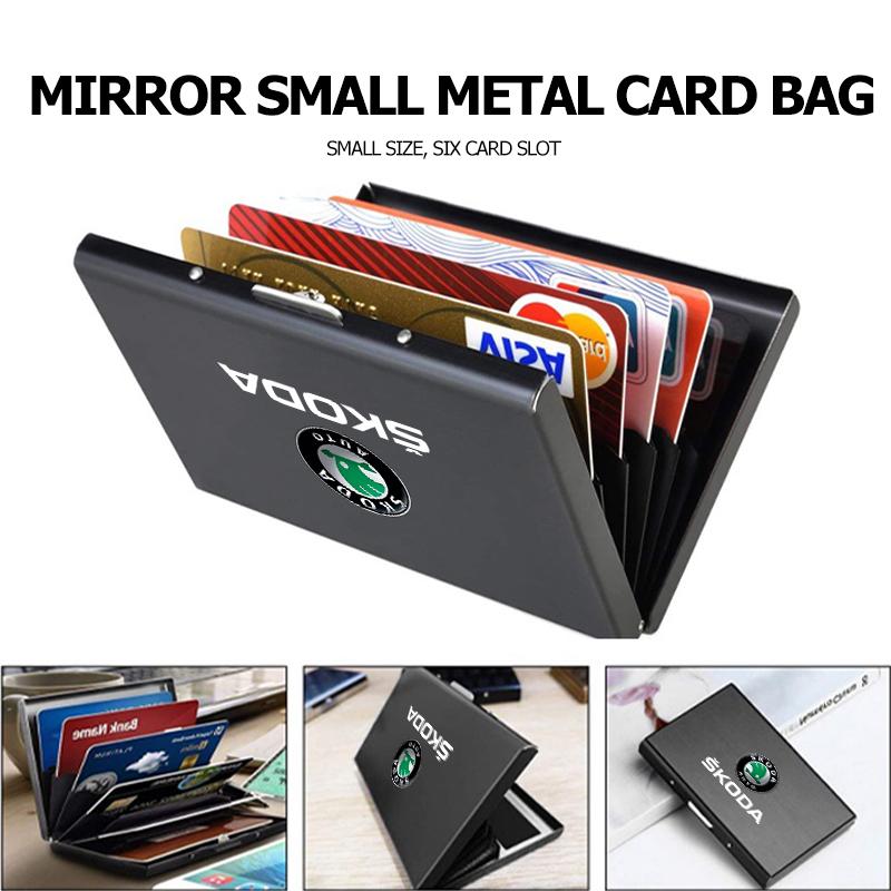 For Skoda RFID Blocking Metal Wallet Clip Credit Card Holder Money Wallets Slim ID Card Case Kamiq Karoq Octavia 2 3 Rapid Scala fsvr64