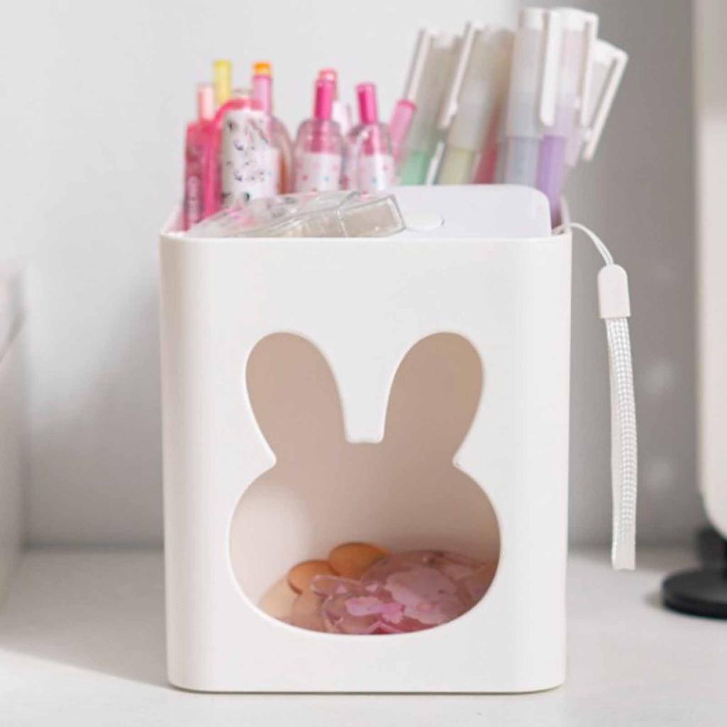 Brush Holder Organizer Makeup Pen Desktop Storage Container White Small Rabbit Square