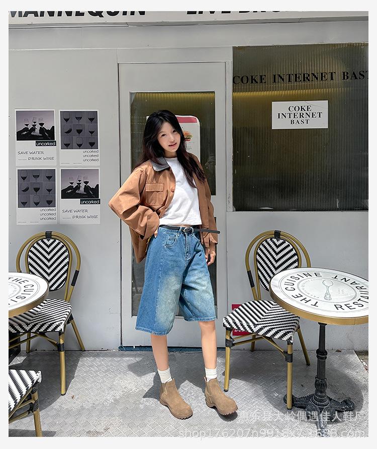 Women's Retro Suede Height-Boosting Chelsea Ankle Boots - 6cm Thick Sole, Round Toe