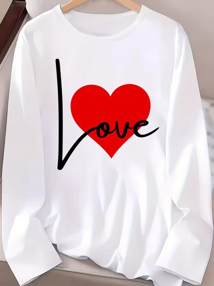(Asian Size) Women T Shirt Tee Lady Printed watercolor love style Female Clothing Casual Fashion Top Long Sleeve  Graphic T-shirts