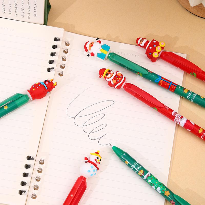 36Pcs Cartoon Christmas Scalable Ballpoint Pens, 0.5mm Fine Point ST Head Press, Santa Claus Snowman Patch Pen for Office Signature School Students Ch