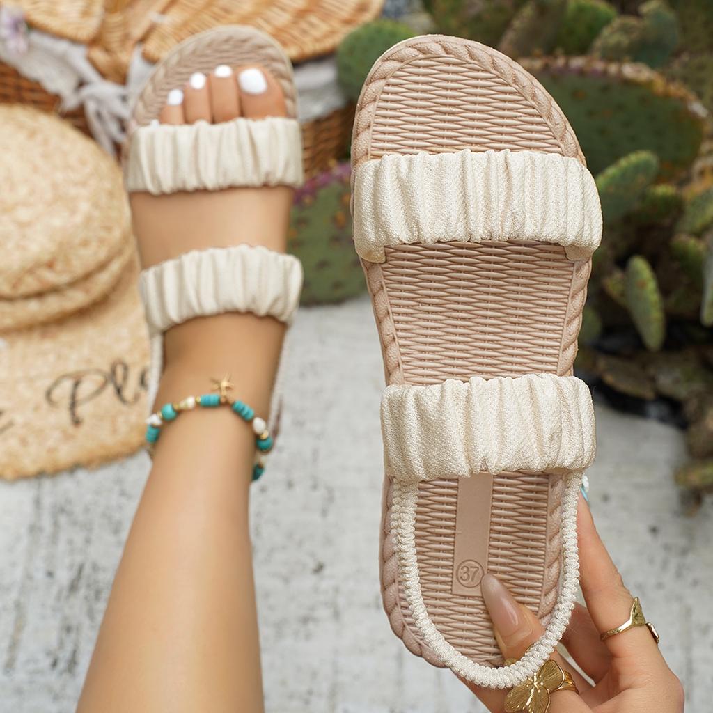 Fashion 2025 New Women Flat Sandals Summer Stretch Fabric Knitted Sandals Elastic Band Platform Shoes Plus Size Fashion Shoes for Women