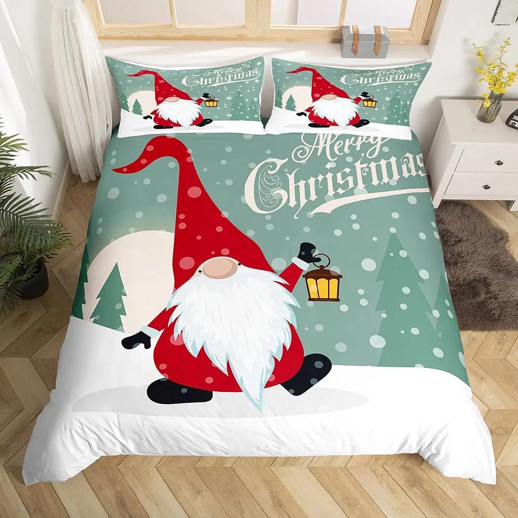 Jultomtar påslakan set Tomte Jul Täcktäckeset God Jul Sängkläder Vinter Snö Helg Påslakan