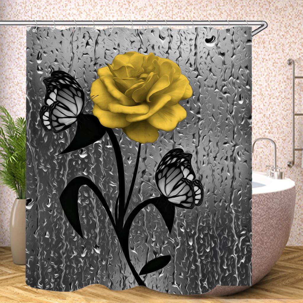 Red Rose Sunflower Shower Curtain Cute Bath Waterproof Curtains For Living Room Luxury Set Screen Bathroom Accessories Sets