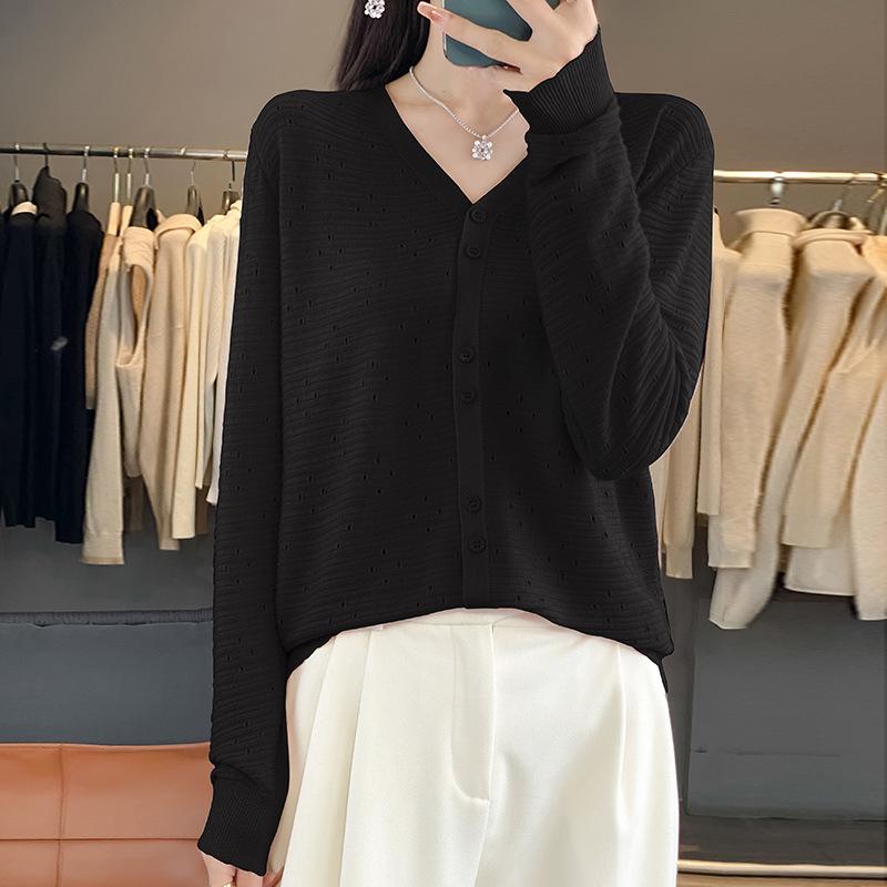 

Новая вязаная куртка-кардиган женская с длинным рукавом, V-образным вырезом, ажурная, модная, свободная, повседневная, уличная XXL