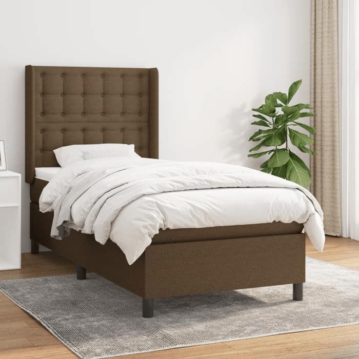 3131716 vidaXL Lit à sommier tapissier avec matelas Marron foncé 90x190 cm