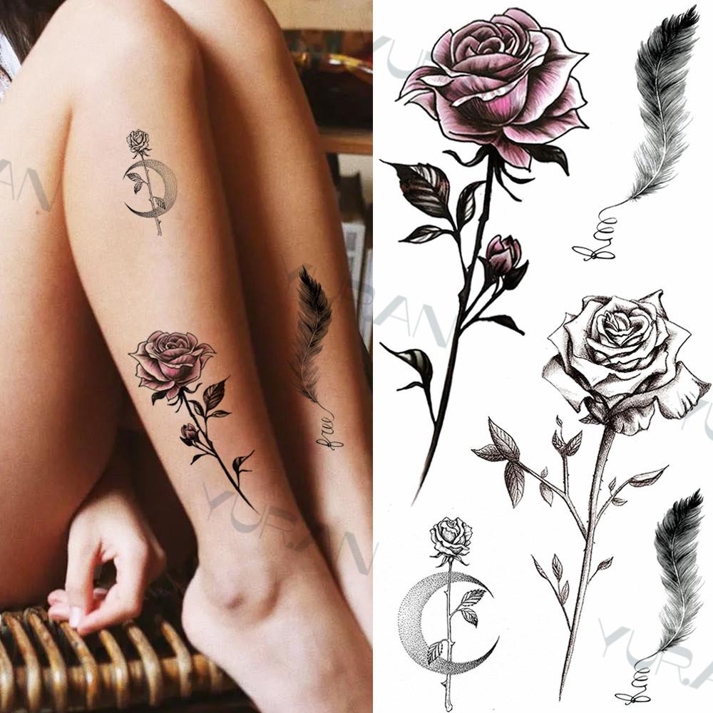 Zwarte Grote Slang Bloem Fake Tattoo Sticker Voor Vrouwen Dot Rose Pioen Tijdelijke Tattoos DIY Water Transfer Tatoos Meisjes