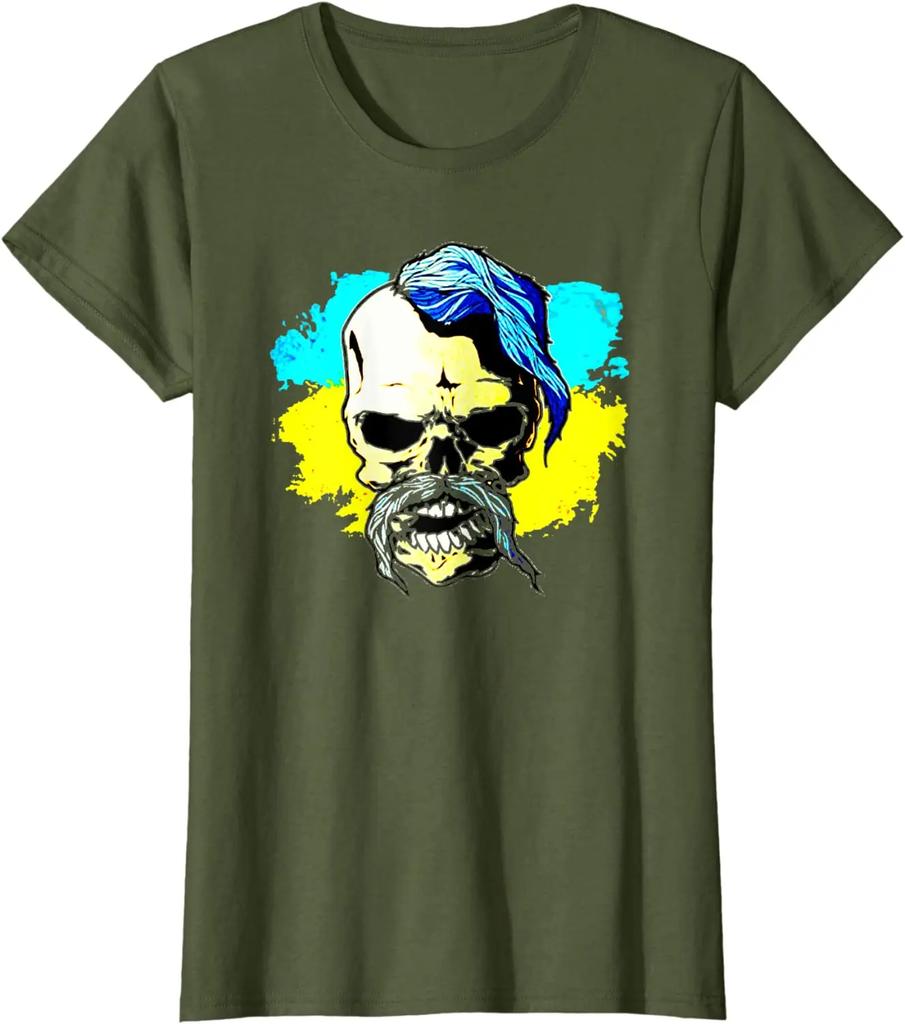 Ukrainian Flag Skull Cossack Warriors T-Shirt. Summer Cotton Short Sleeve O-Neck Mens T Shirt New S-3XL