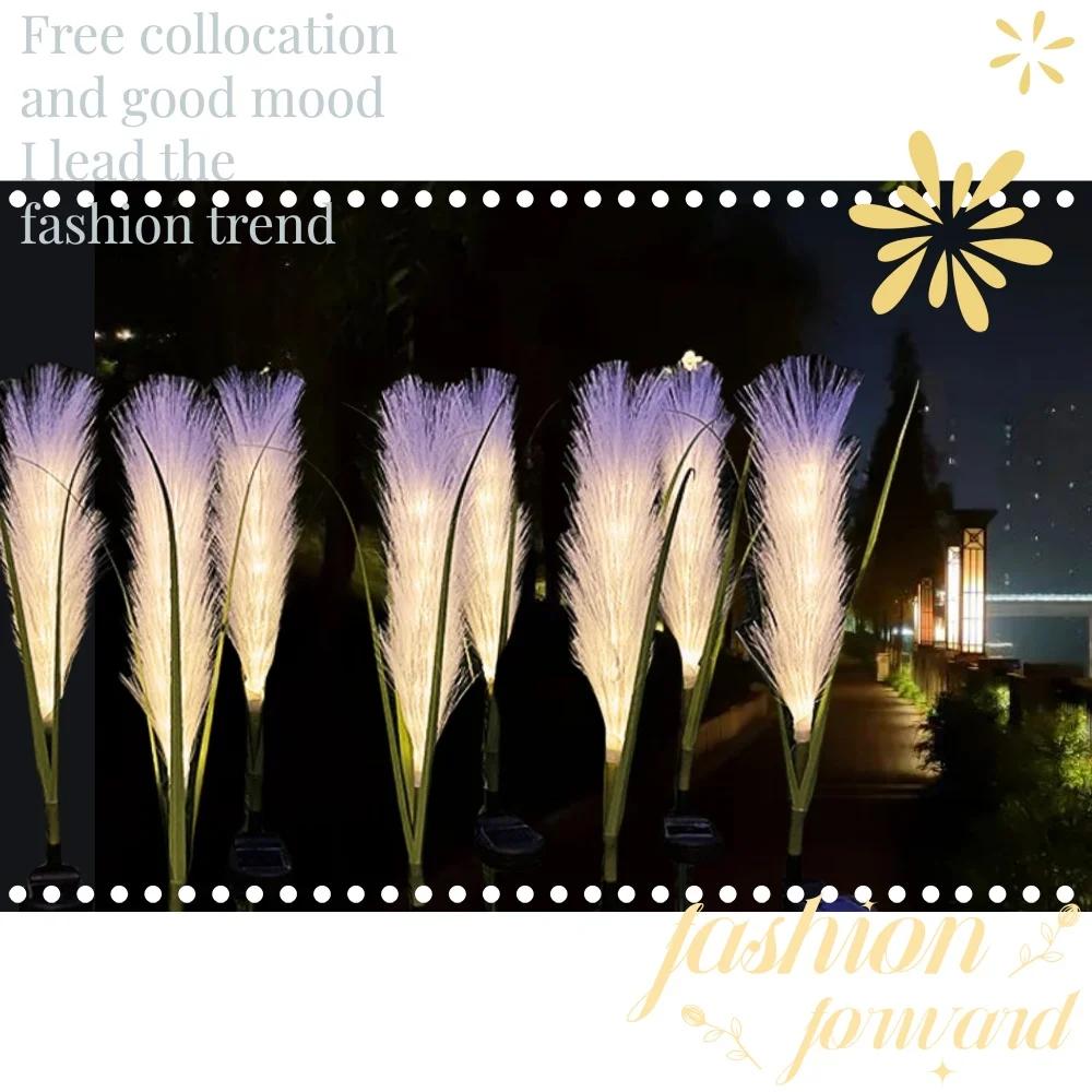 1-10PCS Solar Powered Simulation Reed Lamp Garden Light Outdoor Waterproof Fiber Landscape Lights Christmas Party Decoration