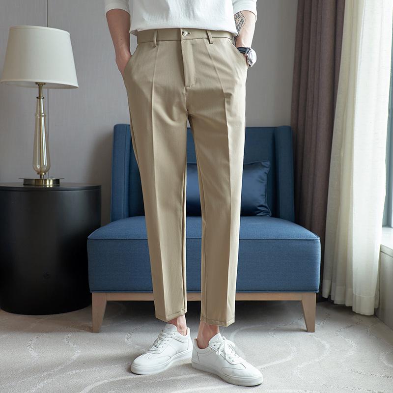 Douyin Quality Men's Casual Nine-point Pants, Ruffian Handsome Trend Small Straight Pants, Elastic Elastic Casual Pants At the Back Waist