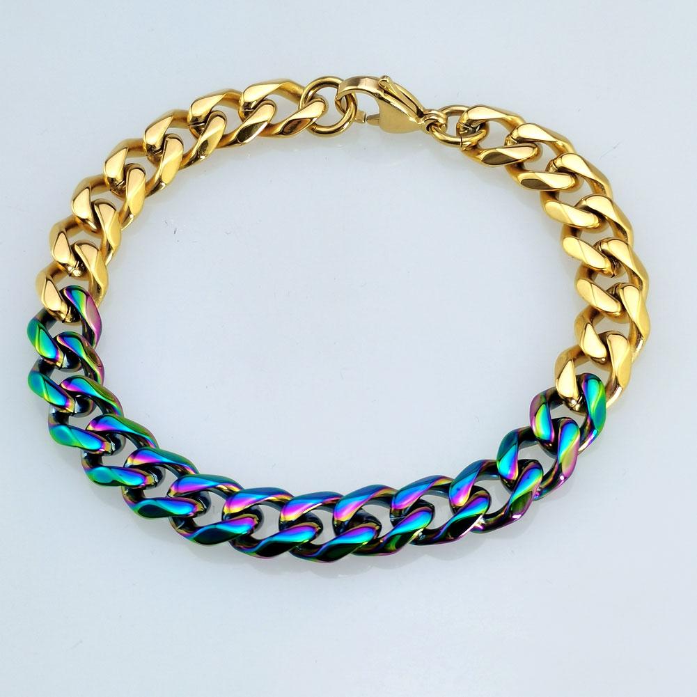 New 316L stainless steel gold and iridescence dual Hip hop bracelet anklet