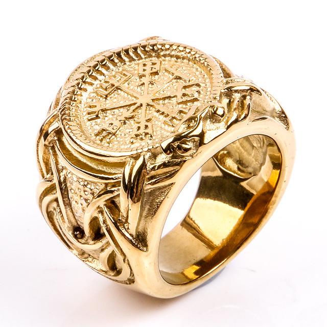 Vintage Viking 316l Stainless Steel Compass Odin Rune Vegvisir Ring For Men Punk Retro Amulet Jewelry Ring Male Bijoux