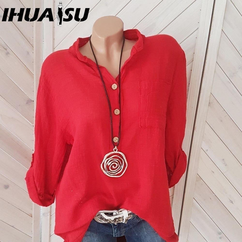 

IHUASU Женская Мода Повседневные Однотонные Блузки и Рубашки с Принтом и Длинным Рукавом и Воротником ПОЛО XXL красный