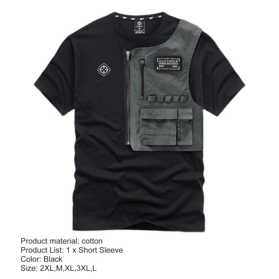 Camicia da uomo Decorazione con cerniera Fresca Tasche staccabili Stile giovane Tessuto morbido Scollo a O Ampia Hip Hop Stile Girocollo Top da uomo Abbigliamento maschile