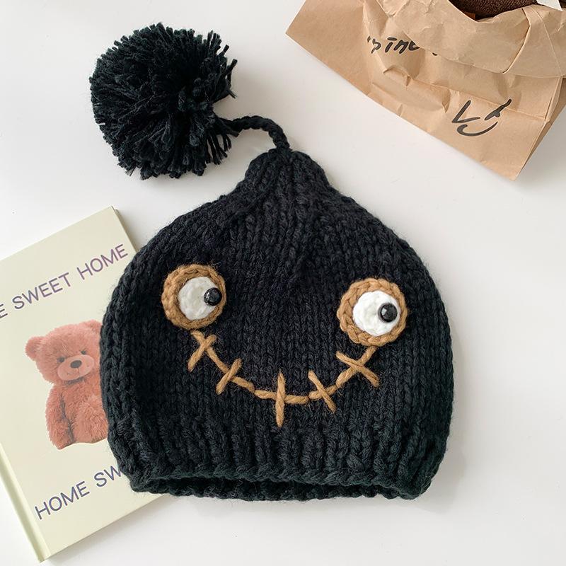 Cute funny ball wool hat women's autumn and winter warm ear protection handmade knitted hat pullover hat