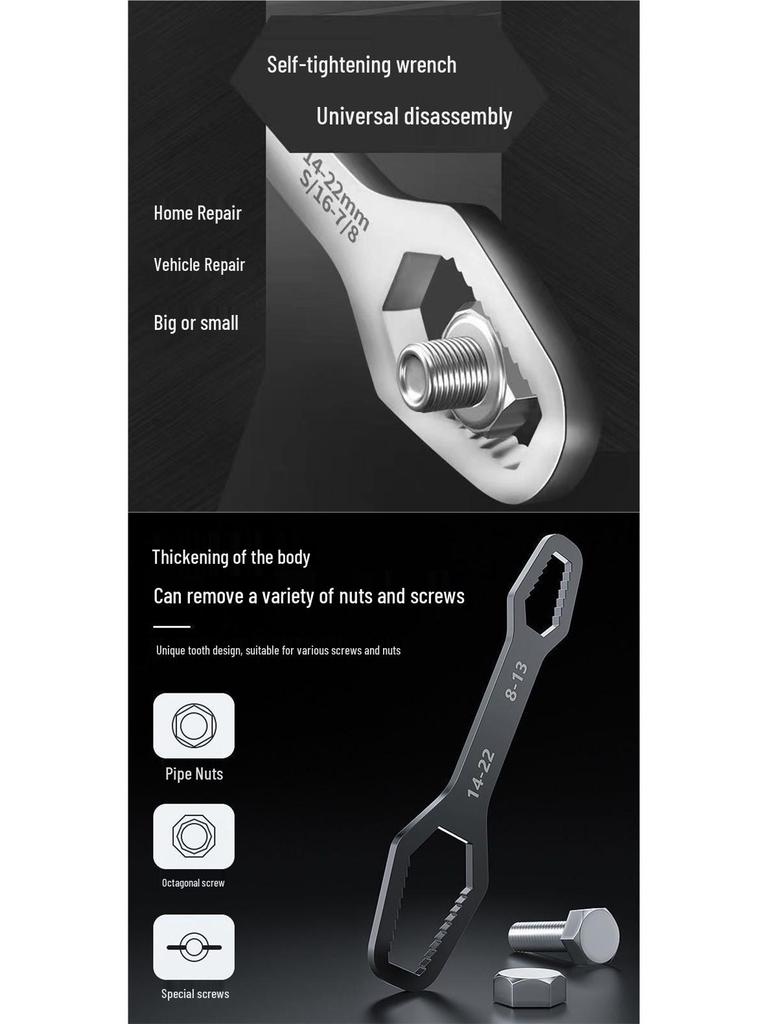 Universal Adjustable Self-Tightening Multi-Function Double-Ended Open-End Box-End Wrench