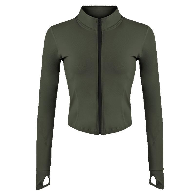 Women Full Zip-up Yoga Top Workout Running Jackets with Thumb Holes Stretchy Fitted Long Sleeve Crop Tops Activewear