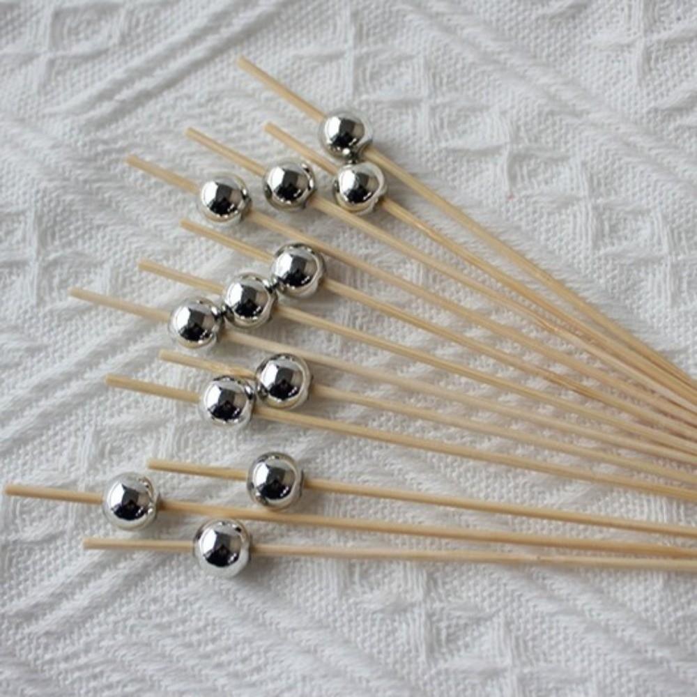 100pcs 12cm Length Bamboo Food Picks Versatile Disposable Pearl Fruit Picks Snack Fork Skewer Toothpick Skewer Cake Dessert