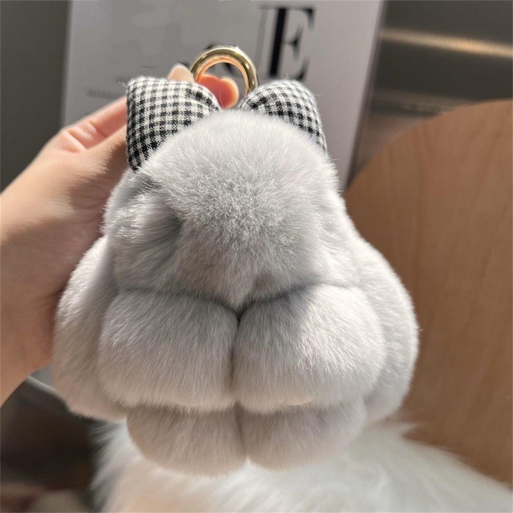Hair Bow Bunny Keychain Pompoms Plush Rabbit Key Ring Rabbit Fur Keychain  Jewelry Gifts