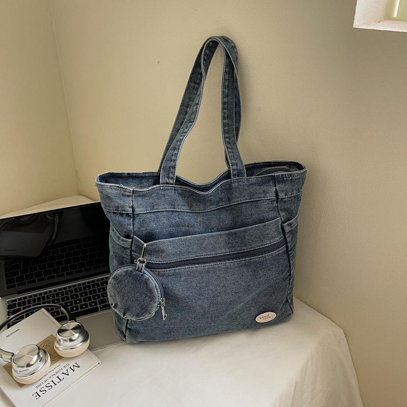 

2025 autumn retro casual denim simple handbag shoulder bag underarm bag foreign style daily women s bag new синий